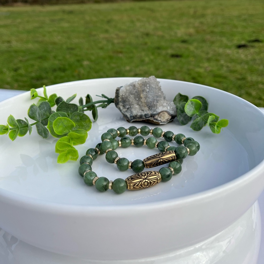 Verdant Duo Bracelet Set – Limited Edition with Green Beads + Gold Accents